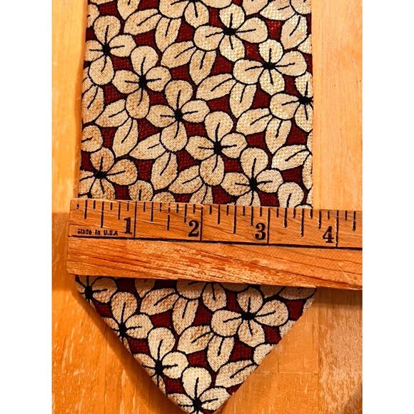 VTG 90s Y2k Structure 100% Silk Printed Floral Neck Tie Red Cream Corp Career - Picture 4 of 6